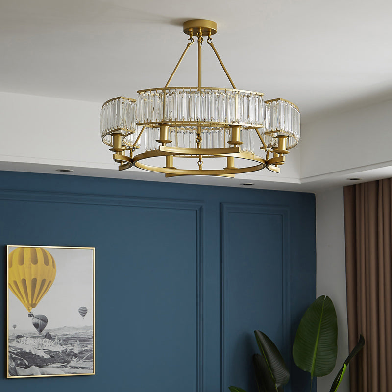 Circular Prismatic Crystal Chandelier Postmodern Suspension Lighting for Living Room Clearhalo 'Ceiling Lights' 'Chandeliers' 'Modern Chandeliers' 'Modern' Lighting' 2327420
