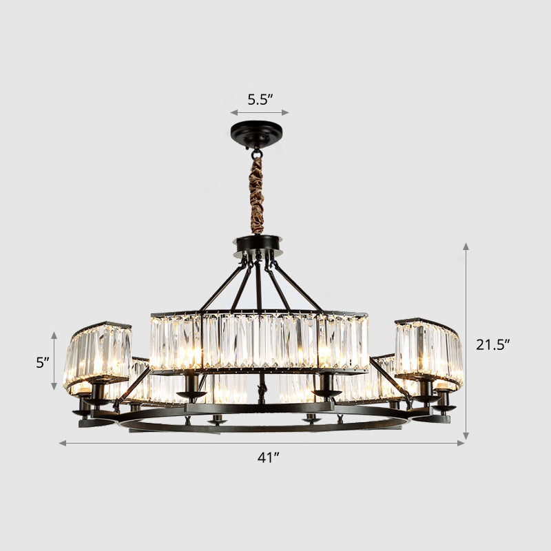 Circular Prismatic Crystal Chandelier Postmodern Suspension Lighting for Living Room 10 Black Clearhalo 'Ceiling Lights' 'Chandeliers' 'Modern Chandeliers' 'Modern' Lighting' 2327421