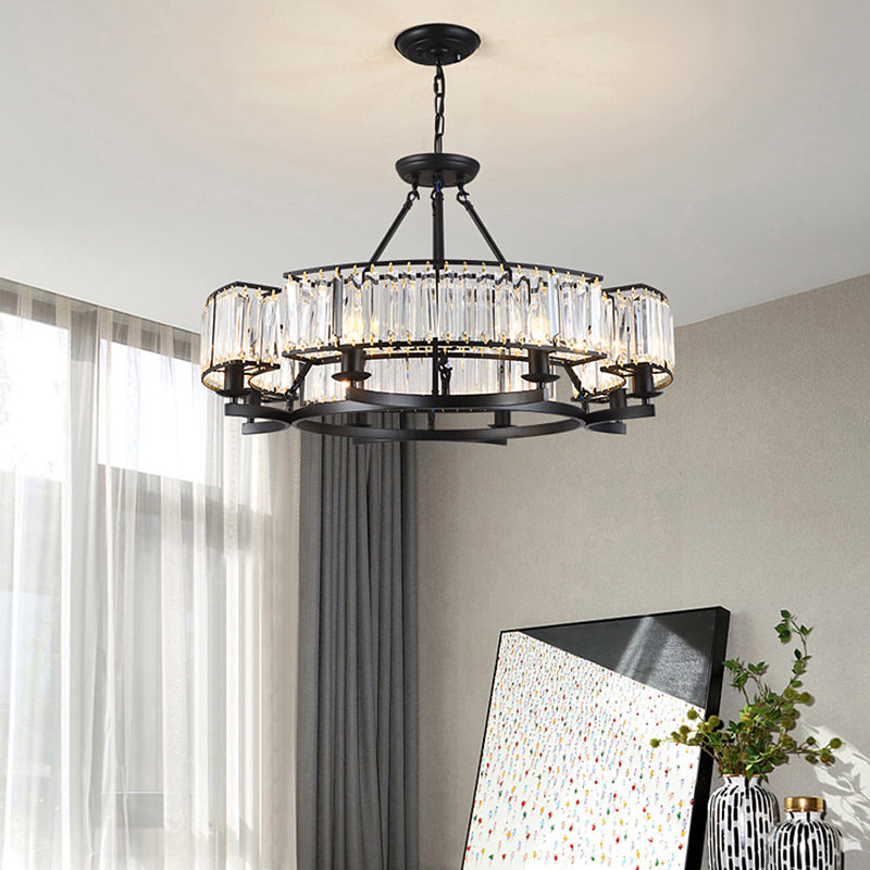 Circular Prismatic Crystal Chandelier Postmodern Suspension Lighting for Living Room Clearhalo 'Ceiling Lights' 'Chandeliers' 'Modern Chandeliers' 'Modern' Lighting' 2327422