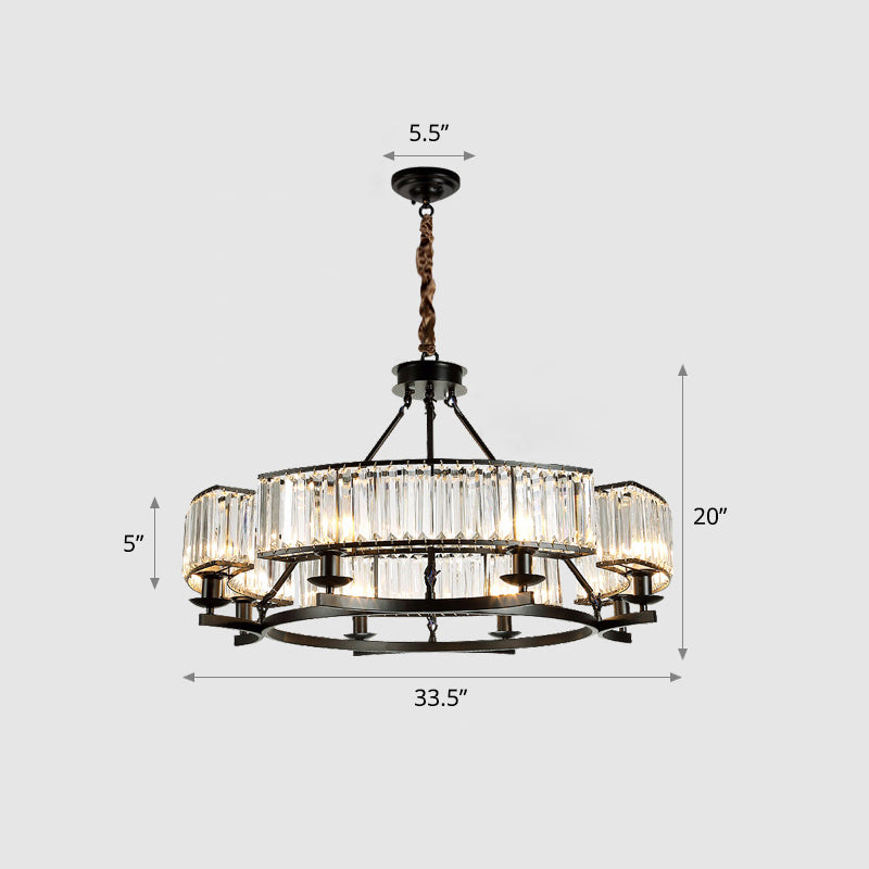 Circular Prismatic Crystal Chandelier Postmodern Suspension Lighting for Living Room 8 Black Clearhalo 'Ceiling Lights' 'Chandeliers' 'Modern Chandeliers' 'Modern' Lighting' 2327425