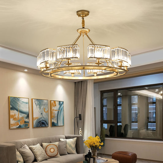 Gold Finish Round Pendant Chandelier Post-Modern Crystal Prism Hanging Light Fixture for Living Room Clearhalo 'Ceiling Lights' 'Chandeliers' 'Modern Chandeliers' 'Modern' Lighting' 2327429