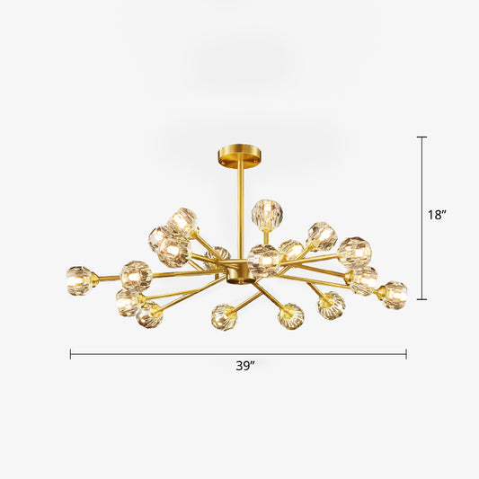 Branching Chandelier Light Minimalistic Faceted Crystals Ball Living Room Hanging Lamp in Brass 18 Brass Clearhalo 'Ceiling Lights' 'Chandeliers' 'Modern Chandeliers' 'Modern' Lighting' 2327443