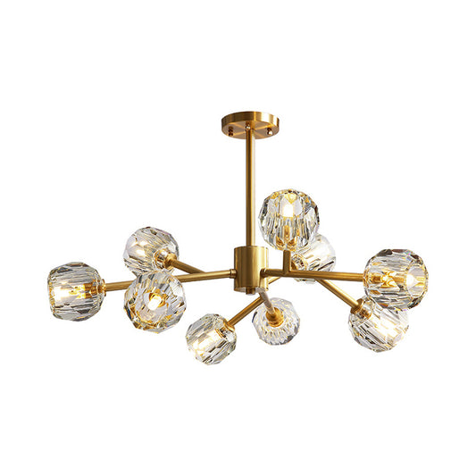 Branching Chandelier Light Minimalistic Faceted Crystals Ball Living Room Hanging Lamp in Brass Clearhalo 'Ceiling Lights' 'Chandeliers' 'Modern Chandeliers' 'Modern' Lighting' 2327449