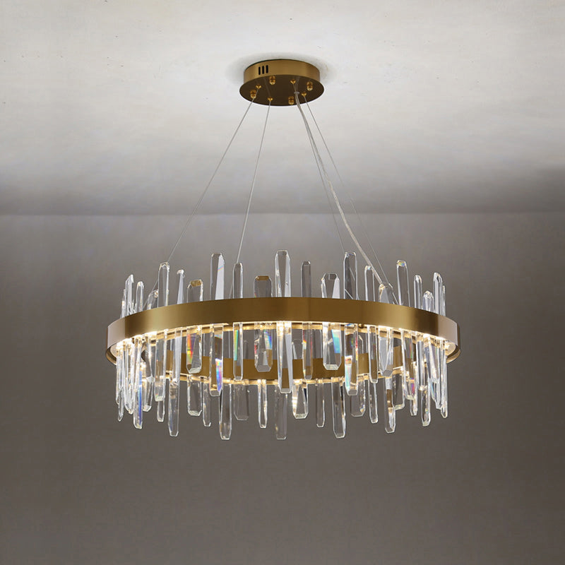 Stainless Steel Loop Shaped Pendant Lamp Postmodern Gold Finish LED Chandelier with Crystal Icicles Clearhalo 'Ceiling Lights' 'Chandeliers' 'Modern Chandeliers' 'Modern' Lighting' 2327452