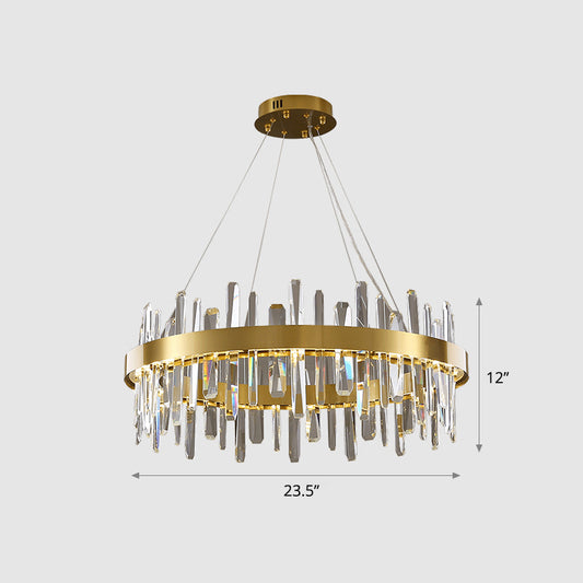 Stainless Steel Loop Shaped Pendant Lamp Postmodern Gold Finish LED Chandelier with Crystal Icicles Gold 23.5" Clearhalo 'Ceiling Lights' 'Chandeliers' 'Modern Chandeliers' 'Modern' Lighting' 2327453