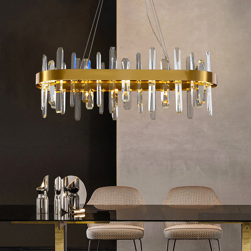 Stainless Steel Loop Shaped Pendant Lamp Postmodern Gold Finish LED Chandelier with Crystal Icicles Clearhalo 'Ceiling Lights' 'Chandeliers' 'Modern Chandeliers' 'Modern' Lighting' 2327455