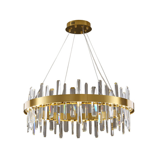 Stainless Steel Loop Shaped Pendant Lamp Postmodern Gold Finish LED Chandelier with Crystal Icicles Clearhalo 'Ceiling Lights' 'Chandeliers' 'Modern Chandeliers' 'Modern' Lighting' 2327456