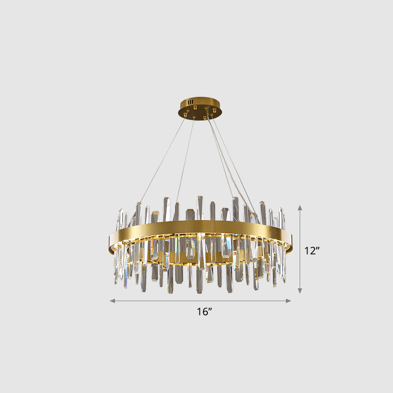 Stainless Steel Loop Shaped Pendant Lamp Postmodern Gold Finish LED Chandelier with Crystal Icicles Gold 16" Clearhalo 'Ceiling Lights' 'Chandeliers' 'Modern Chandeliers' 'Modern' Lighting' 2327457