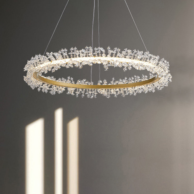 Minimalistic Circle Chandelier Pendant Flower Crystal Dining Room LED Suspension Light Clearhalo 'Ceiling Lights' 'Chandeliers' 'Modern Chandeliers' 'Modern' Lighting' 2327461