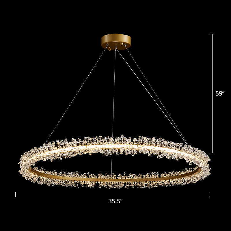 Minimalistic Circle Chandelier Pendant Flower Crystal Dining Room LED Suspension Light Gold 35.5" Clearhalo 'Ceiling Lights' 'Chandeliers' 'Modern Chandeliers' 'Modern' Lighting' 2327464