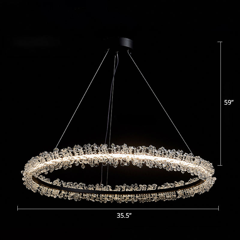 Minimalistic Circle Chandelier Pendant Flower Crystal Dining Room LED Suspension Light Black 35.5" Clearhalo 'Ceiling Lights' 'Chandeliers' 'Modern Chandeliers' 'Modern' Lighting' 2327466