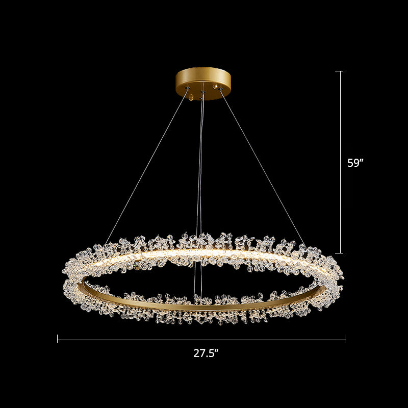 Minimalistic Circle Chandelier Pendant Flower Crystal Dining Room LED Suspension Light Gold 27.5" Clearhalo 'Ceiling Lights' 'Chandeliers' 'Modern Chandeliers' 'Modern' Lighting' 2327469
