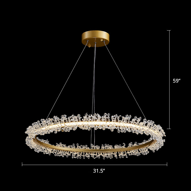 Minimalistic Circle Chandelier Pendant Flower Crystal Dining Room LED Suspension Light Gold 31.5" Clearhalo 'Ceiling Lights' 'Chandeliers' 'Modern Chandeliers' 'Modern' Lighting' 2327470