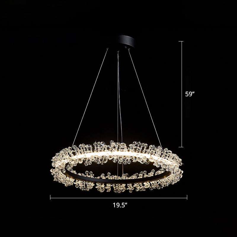 Minimalistic Circle Chandelier Pendant Flower Crystal Dining Room LED Suspension Light Black 19.5" Clearhalo 'Ceiling Lights' 'Chandeliers' 'Modern Chandeliers' 'Modern' Lighting' 2327472