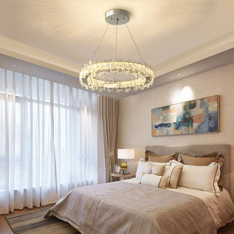 K9 Crystal Ring Shaped Suspension Lamp Simplicity Chrome Finish LED Chandelier Pendant Light Clearhalo 'Ceiling Lights' 'Chandeliers' 'Modern Chandeliers' 'Modern' Lighting' 2327473