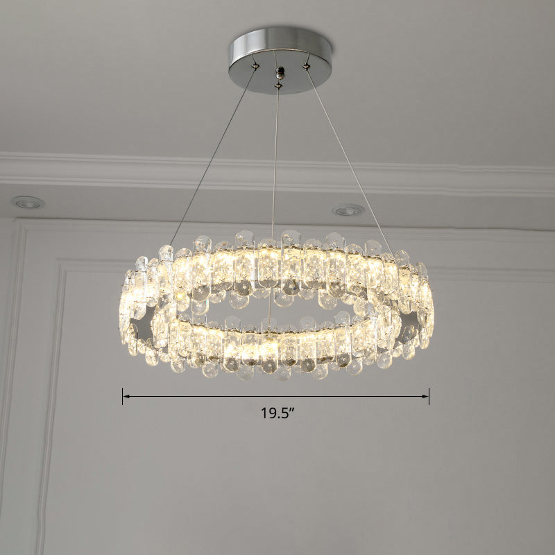 K9 Crystal Ring Shaped Suspension Lamp Simplicity Chrome Finish LED Chandelier Pendant Light Chrome 19.5" Clearhalo 'Ceiling Lights' 'Chandeliers' 'Modern Chandeliers' 'Modern' Lighting' 2327475