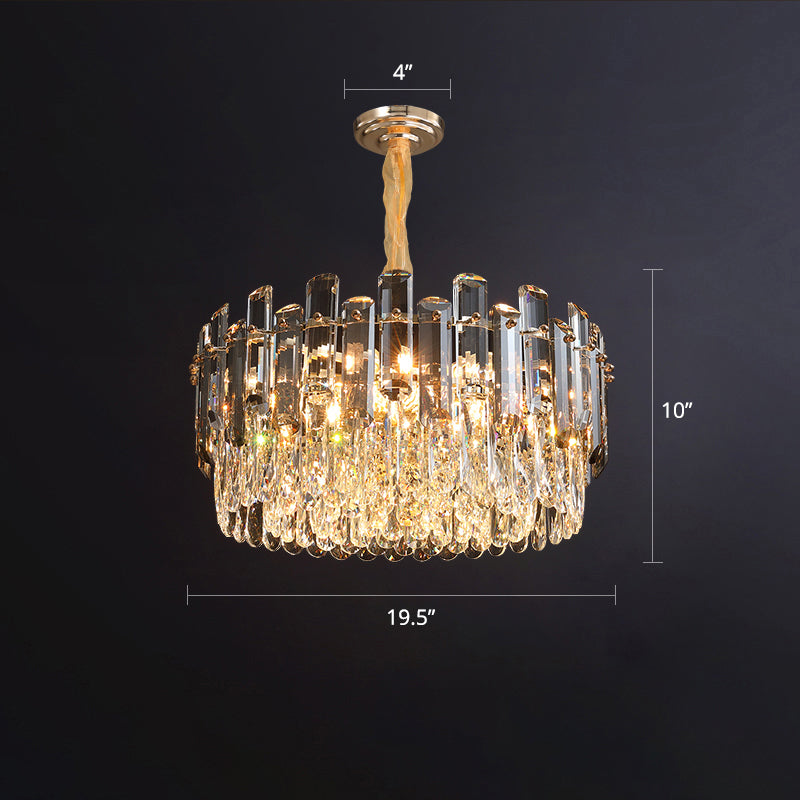Drum Pendant Lighting Modern K9 Crystal Living Room Chandelier Light Fixture in Gold Gold 19.5" Clearhalo 'Ceiling Lights' 'Chandeliers' 'Modern Chandeliers' 'Modern' Lighting' 2327487