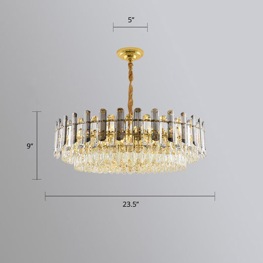 Modern Round Chandelier Smoke Grey and Clear Crystal Restaurant Suspended Lighting Fixture Smoke Gray 23.5" Clearhalo 'Ceiling Lights' 'Chandeliers' 'Modern Chandeliers' 'Modern' Lighting' 2327493