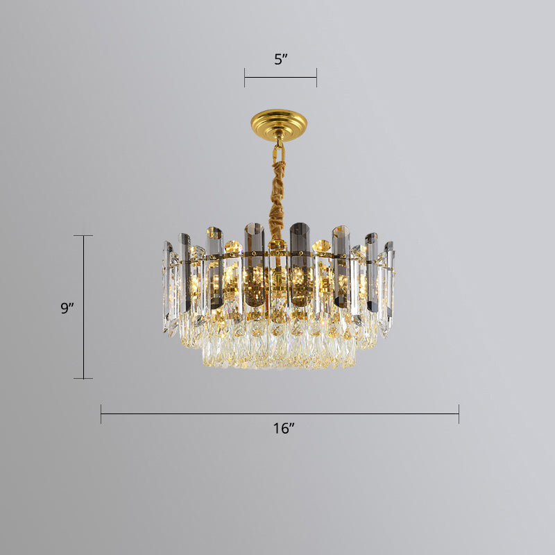Modern Round Chandelier Smoke Grey and Clear Crystal Restaurant Suspended Lighting Fixture Smoke Gray 16" Clearhalo 'Ceiling Lights' 'Chandeliers' 'Modern Chandeliers' 'Modern' Lighting' 2327496