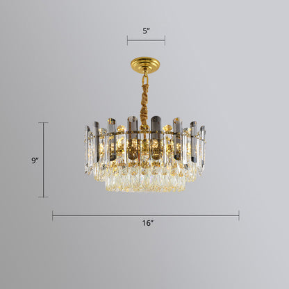 Modern Round Chandelier Smoke Grey and Clear Crystal Restaurant Suspended Lighting Fixture Smoke Gray 16" Clearhalo 'Ceiling Lights' 'Chandeliers' 'Modern Chandeliers' 'Modern' Lighting' 2327496
