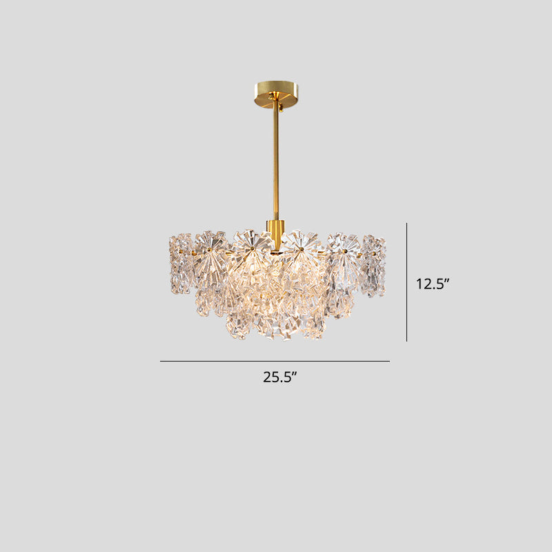 Tiered Floral Glass Chandelier Postmodern Brass Finish Hanging Light for Living Room Brass 25.5" Clearhalo 'Ceiling Lights' 'Chandeliers' 'Modern Chandeliers' 'Modern' Lighting' 2327512