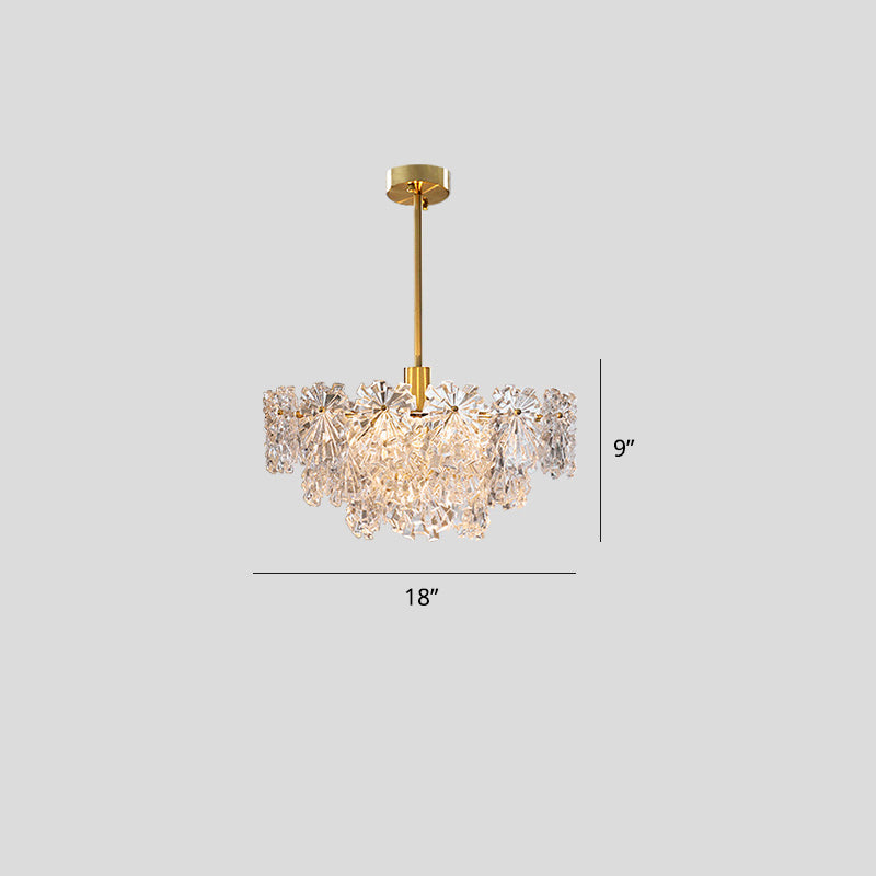 Tiered Floral Glass Chandelier Postmodern Brass Finish Hanging Light for Living Room Brass 18" Clearhalo 'Ceiling Lights' 'Chandeliers' 'Modern Chandeliers' 'Modern' Lighting' 2327516