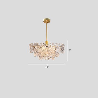 Tiered Floral Glass Chandelier Postmodern Brass Finish Hanging Light for Living Room Brass 18" Clearhalo 'Ceiling Lights' 'Chandeliers' 'Modern Chandeliers' 'Modern' Lighting' 2327516
