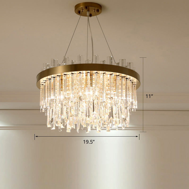 Round Chandelier Light Fixture Modern K9 Crystal Brass Suspension Lamp for Bedroom Brass 19.5" Clearhalo 'Ceiling Lights' 'Chandeliers' 'Modern Chandeliers' 'Modern' Lighting' 2327524