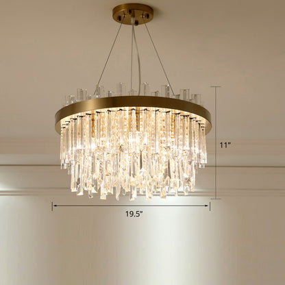 Round Chandelier Light Fixture Modern K9 Crystal Brass Suspension Lamp for Bedroom Brass 19.5" Clearhalo 'Ceiling Lights' 'Chandeliers' 'Modern Chandeliers' 'Modern' Lighting' 2327524