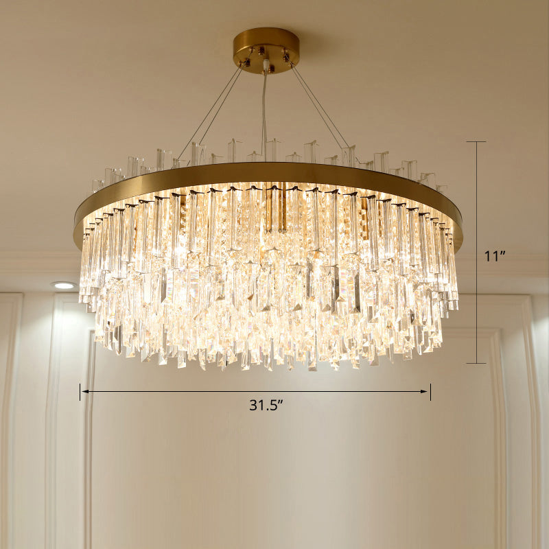 Round Chandelier Light Fixture Modern K9 Crystal Brass Suspension Lamp for Bedroom Brass 31.5" Clearhalo 'Ceiling Lights' 'Chandeliers' 'Modern Chandeliers' 'Modern' Lighting' 2327525