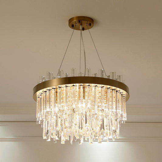 Round Chandelier Light Fixture Modern K9 Crystal Brass Suspension Lamp for Bedroom Clearhalo 'Ceiling Lights' 'Chandeliers' 'Modern Chandeliers' 'Modern' Lighting' 2327530
