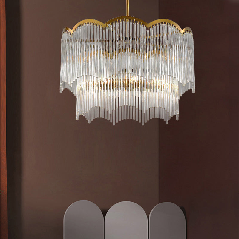 Postmodern Wavy Pendant Light Fixture Fluted Clear Glass Rods Bedroom Chandelier Lamp Clearhalo 'Ceiling Lights' 'Chandeliers' 'Clear' 'Industrial' 'Modern Chandeliers' 'Modern' 'Tiffany' 'Traditional Chandeliers' Lighting' 2327531