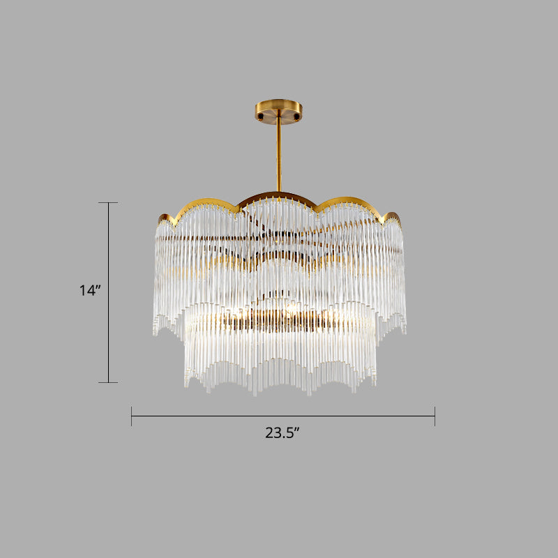 Postmodern Wavy Pendant Light Fixture Fluted Clear Glass Rods Bedroom Chandelier Lamp Clear 23.5" Clearhalo 'Ceiling Lights' 'Chandeliers' 'Clear' 'Industrial' 'Modern Chandeliers' 'Modern' 'Tiffany' 'Traditional Chandeliers' Lighting' 2327532