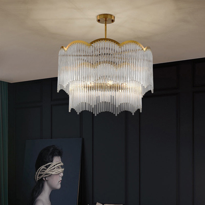 Postmodern Wavy Pendant Light Fixture Fluted Clear Glass Rods Bedroom Chandelier Lamp Clearhalo 'Ceiling Lights' 'Chandeliers' 'Clear' 'Industrial' 'Modern Chandeliers' 'Modern' 'Tiffany' 'Traditional Chandeliers' Lighting' 2327533