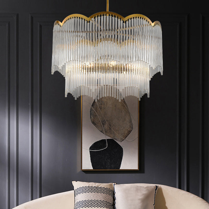 Postmodern Wavy Pendant Light Fixture Fluted Clear Glass Rods Bedroom Chandelier Lamp Clearhalo 'Ceiling Lights' 'Chandeliers' 'Clear' 'Industrial' 'Modern Chandeliers' 'Modern' 'Tiffany' 'Traditional Chandeliers' Lighting' 2327534