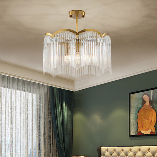 Postmodern Wavy Pendant Light Fixture Fluted Clear Glass Rods Bedroom Chandelier Lamp Clearhalo 'Ceiling Lights' 'Chandeliers' 'Clear' 'Industrial' 'Modern Chandeliers' 'Modern' 'Tiffany' 'Traditional Chandeliers' Lighting' 2327535
