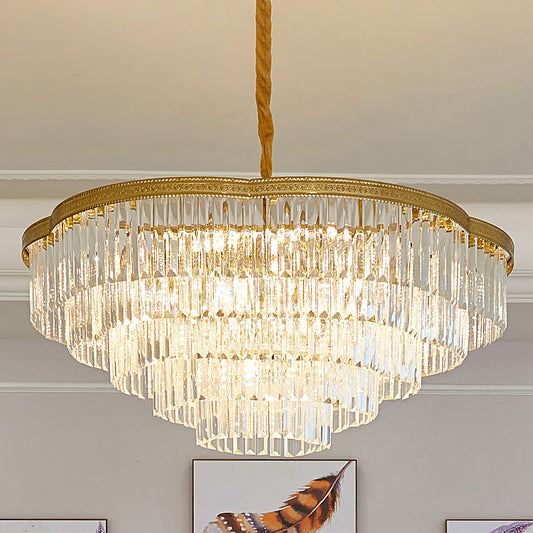 Brass Floral Layers Pendant Lamp Postmodern Crystal Prism Chandelier Light for Dining Room Brass 37.5" Clearhalo 'Ceiling Lights' 'Chandeliers' 'Modern Chandeliers' 'Modern' Lighting' 2327539