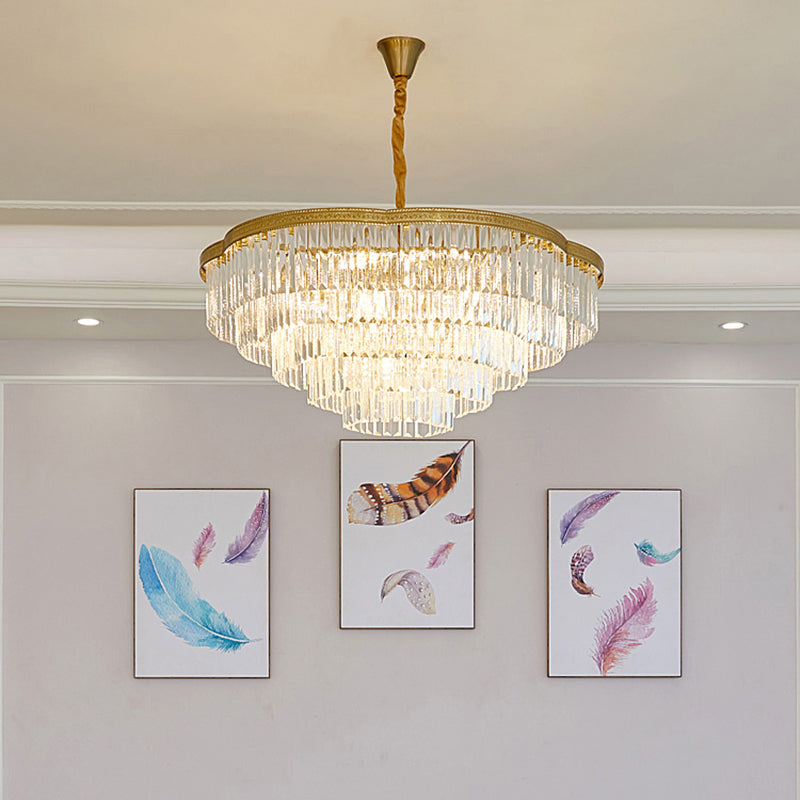 Brass Floral Layers Pendant Lamp Postmodern Crystal Prism Chandelier Light for Dining Room Clearhalo 'Ceiling Lights' 'Chandeliers' 'Modern Chandeliers' 'Modern' Lighting' 2327540