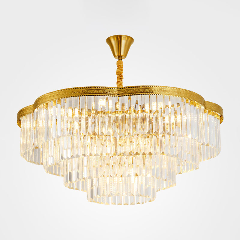 Brass Floral Layers Pendant Lamp Postmodern Crystal Prism Chandelier Light for Dining Room Brass 31.5" Clearhalo 'Ceiling Lights' 'Chandeliers' 'Modern Chandeliers' 'Modern' Lighting' 2327541