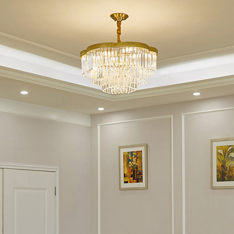 Brass Floral Layers Pendant Lamp Postmodern Crystal Prism Chandelier Light for Dining Room Clearhalo 'Ceiling Lights' 'Chandeliers' 'Modern Chandeliers' 'Modern' Lighting' 2327542