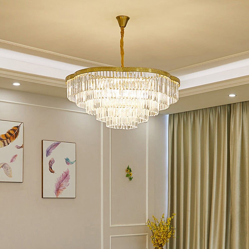 Brass Floral Layers Pendant Lamp Postmodern Crystal Prism Chandelier Light for Dining Room Clearhalo 'Ceiling Lights' 'Chandeliers' 'Modern Chandeliers' 'Modern' Lighting' 2327543