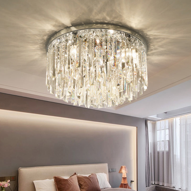 Round Ceiling Light Fixture Modern K9 Crystal Stick Bedroom Flush Mount Lighting Clearhalo 'Ceiling Lights' 'Close To Ceiling Lights' 'Close to ceiling' 'Flush mount' Lighting' 2327557