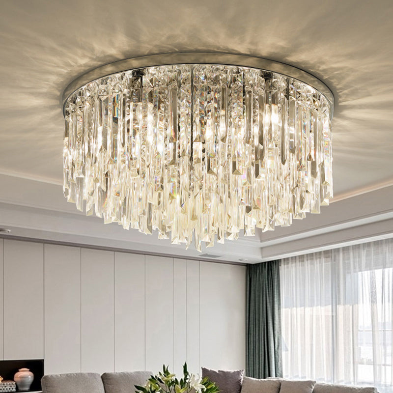 Round Ceiling Light Fixture Modern K9 Crystal Stick Bedroom Flush Mount Lighting Clearhalo 'Ceiling Lights' 'Close To Ceiling Lights' 'Close to ceiling' 'Flush mount' Lighting' 2327560