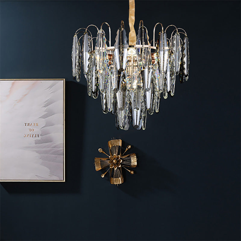 Willow Shape Bedroom Chandelier Clear Crystal Multi Lights Contemporary Ceiling Pendant Light Clear Clearhalo 'Ceiling Lights' 'Chandeliers' 'Clear' 'Industrial' 'Modern Chandeliers' 'Modern' 'Tiffany' 'Traditional Chandeliers' Lighting' 232757