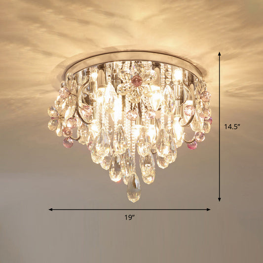 Crystal Teardrops Ceiling Mount Light Modern Chrome Finish Flush Light Fixture for Bedroom Chrome 19" Clearhalo 'Ceiling Lights' 'Close To Ceiling Lights' 'Close to ceiling' 'Flush mount' Lighting' 2327575