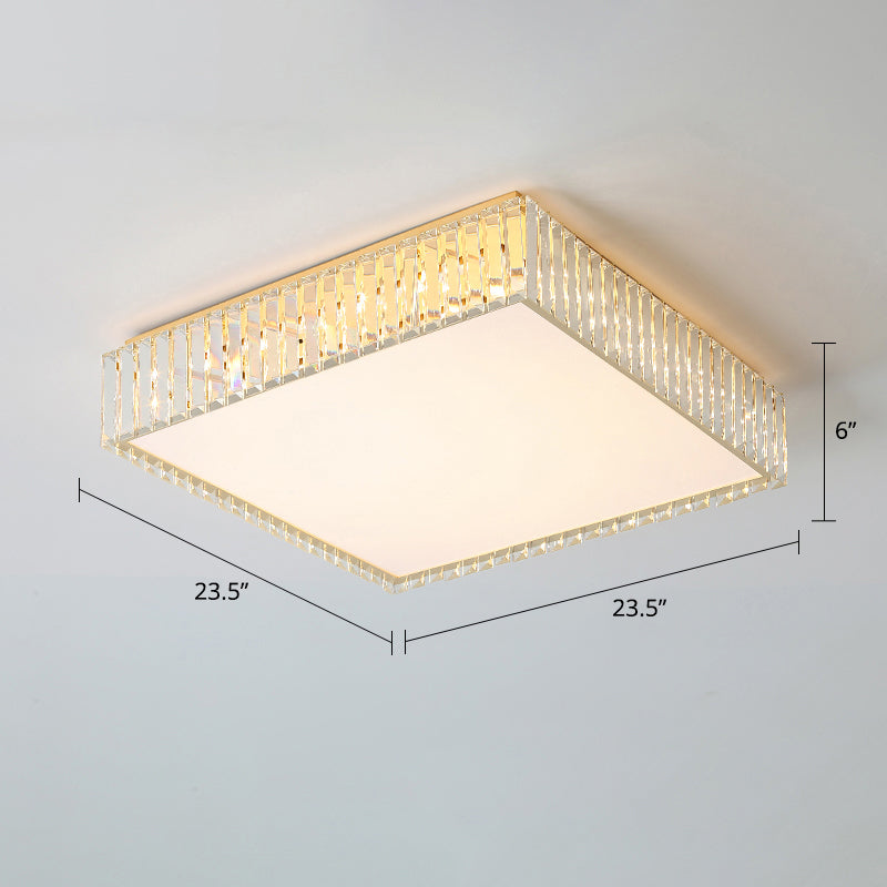 Champagne Geometric Shape Flushmount Light Simple Style Crystal LED Flush Ceiling Light Champagne 23.5" Square Plate Clearhalo 'Ceiling Lights' 'Close To Ceiling Lights' 'Close to ceiling' 'Flush mount' Lighting' 2327598