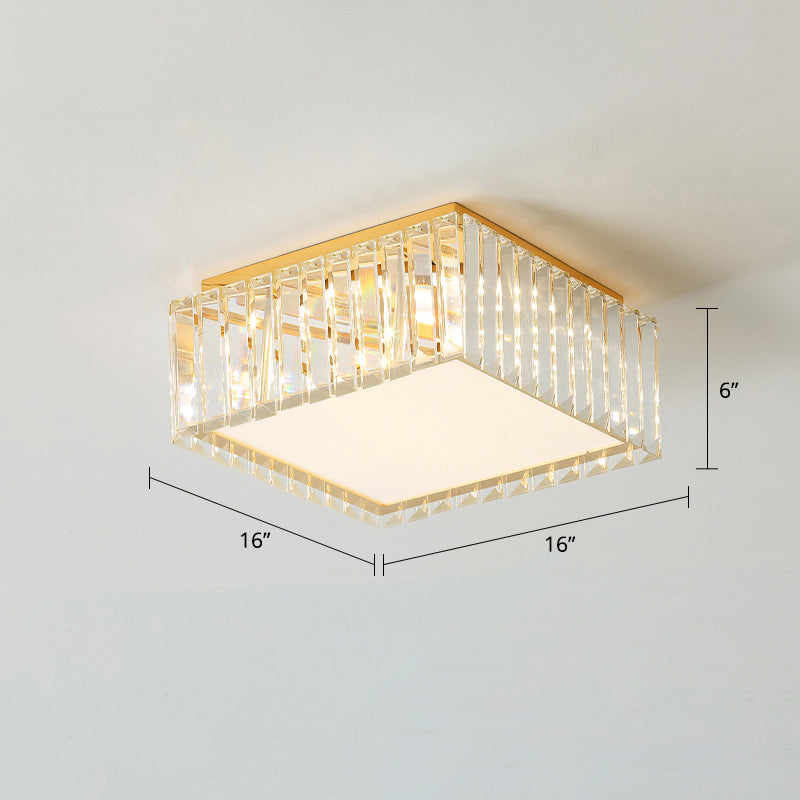 Champagne Geometric Shape Flushmount Light Simple Style Crystal LED Flush Ceiling Light Champagne 16" Square Plate Clearhalo 'Ceiling Lights' 'Close To Ceiling Lights' 'Close to ceiling' 'Flush mount' Lighting' 2327601