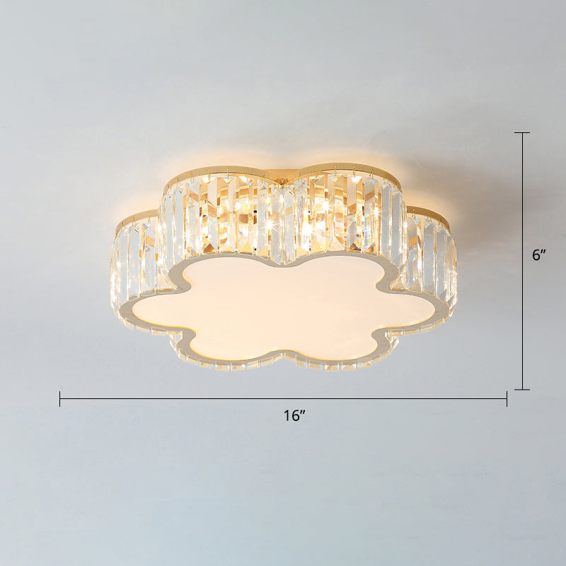 Champagne Geometric Shape Flushmount Light Simple Style Crystal LED Flush Ceiling Light Champagne 16" Flower Clearhalo 'Ceiling Lights' 'Close To Ceiling Lights' 'Close to ceiling' 'Flush mount' Lighting' 2327602