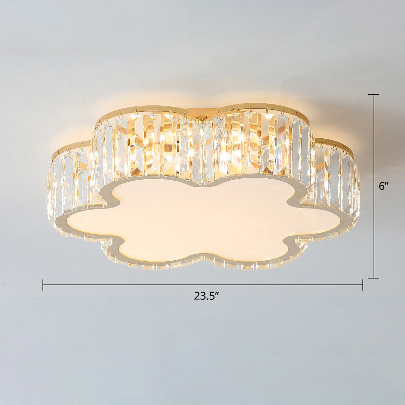 Champagne Geometric Shape Flushmount Light Simple Style Crystal LED Flush Ceiling Light Champagne 23.5" Flower Clearhalo 'Ceiling Lights' 'Close To Ceiling Lights' 'Close to ceiling' 'Flush mount' Lighting' 2327603