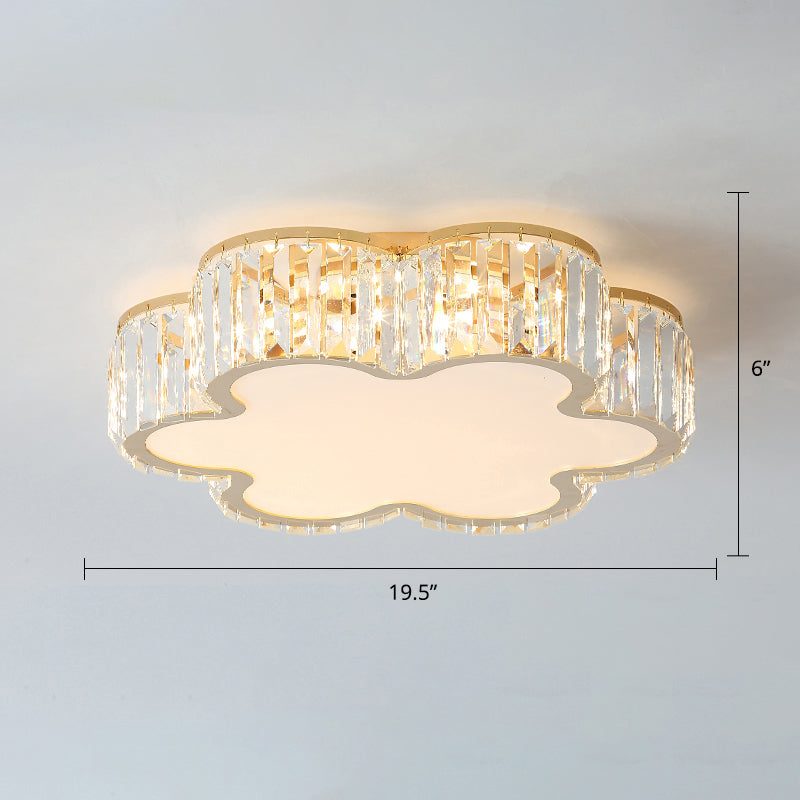 Champagne Geometric Shape Flushmount Light Simple Style Crystal LED Flush Ceiling Light Champagne 19.5" Flower Clearhalo 'Ceiling Lights' 'Close To Ceiling Lights' 'Close to ceiling' 'Flush mount' Lighting' 2327605